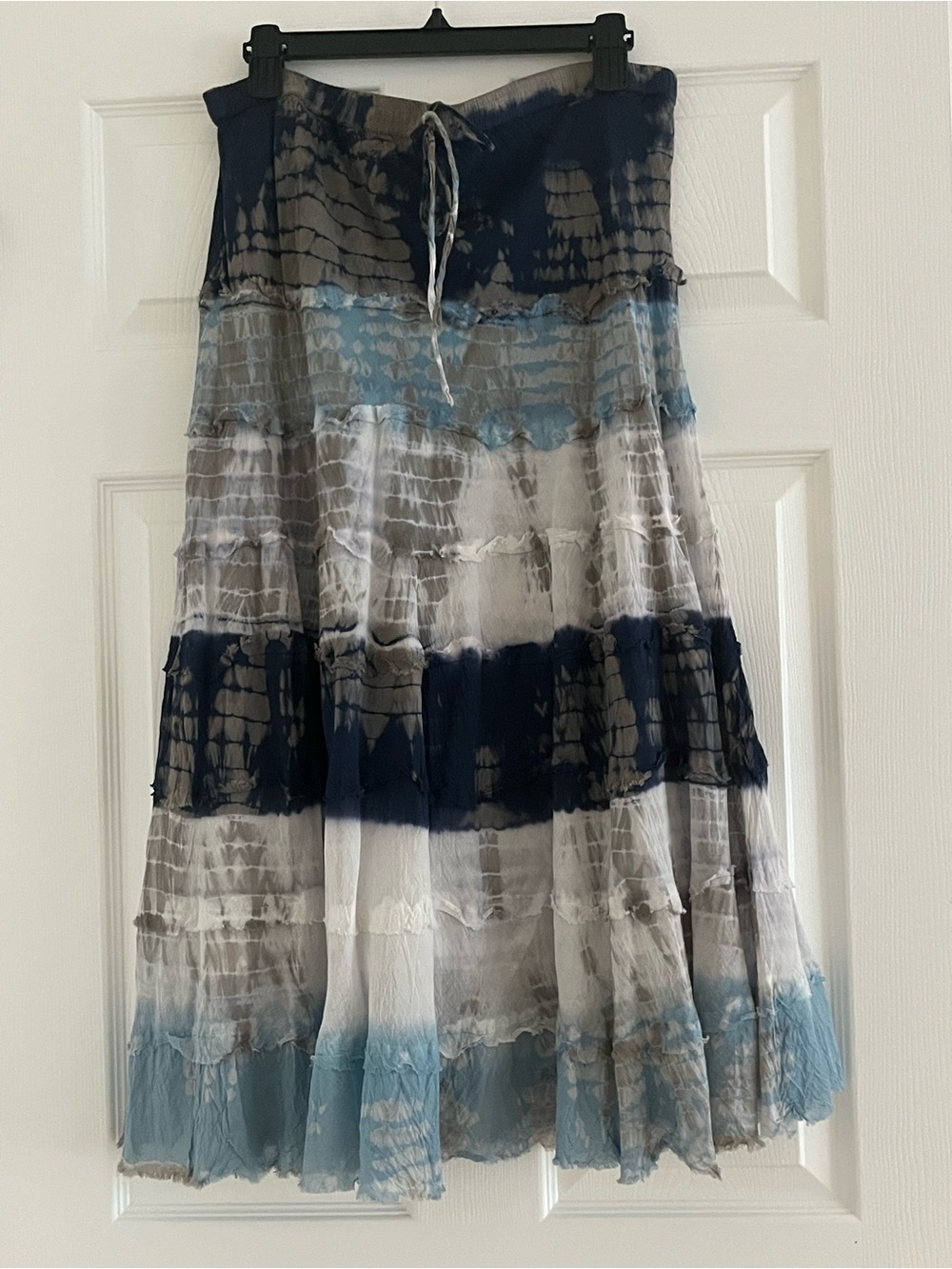 Etro Blue, Gray and White Tiered Tie-Dye Maxi Skirt